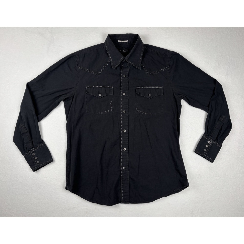 Calvin‎ Klein Jeans Men's Y2K Western Embroidered Button Up Shirt Black Size L